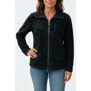 2/$15 Style & Co Burnout Velvet Zip Front Jacket Black Long Sleeve Size S